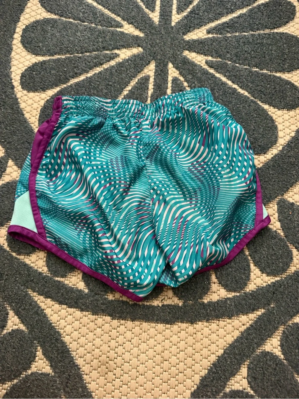 Bundle of Nike Girls Teal and Purple Wave-Print Athletic Shorts and Magenta